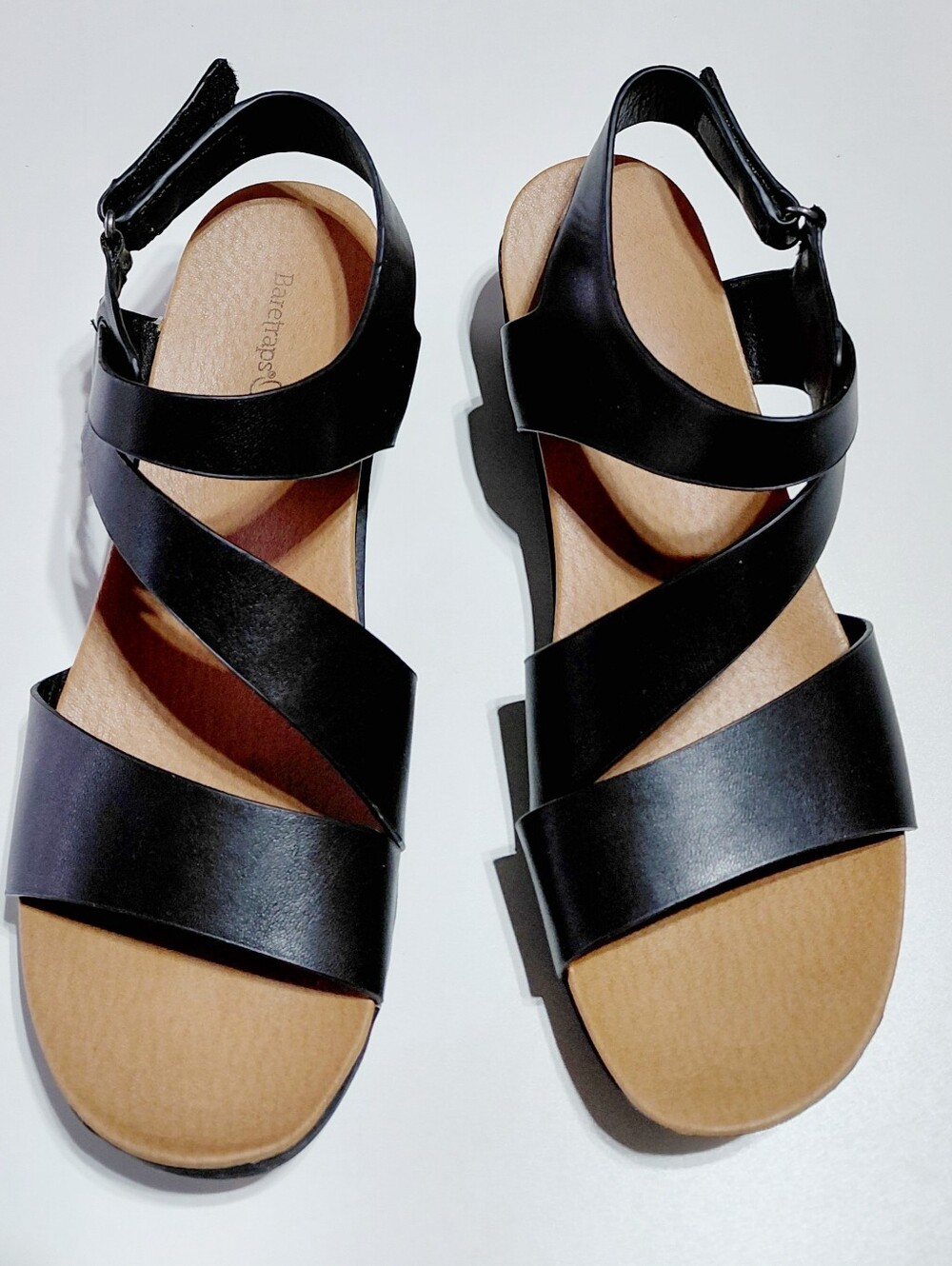 BARETRAPS Women's Caley  Black Faux Leather  Strappy Wedge  Sandals  Size 10M